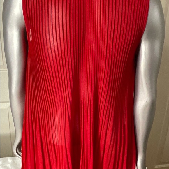Zara Red Sheer Pleated Blouse Top Women Size Large Sleeveless New With Tags - Picture 4 of 9